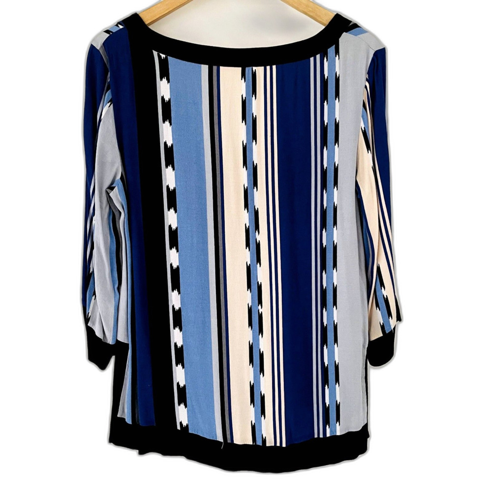 Ella Moss Blue & Black Print Tunic Blouse Size L - Picture 2 of 12